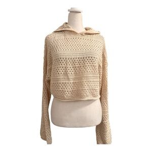 Sincerely Jules Cream Crochet Hoodie Small Back to School NWT